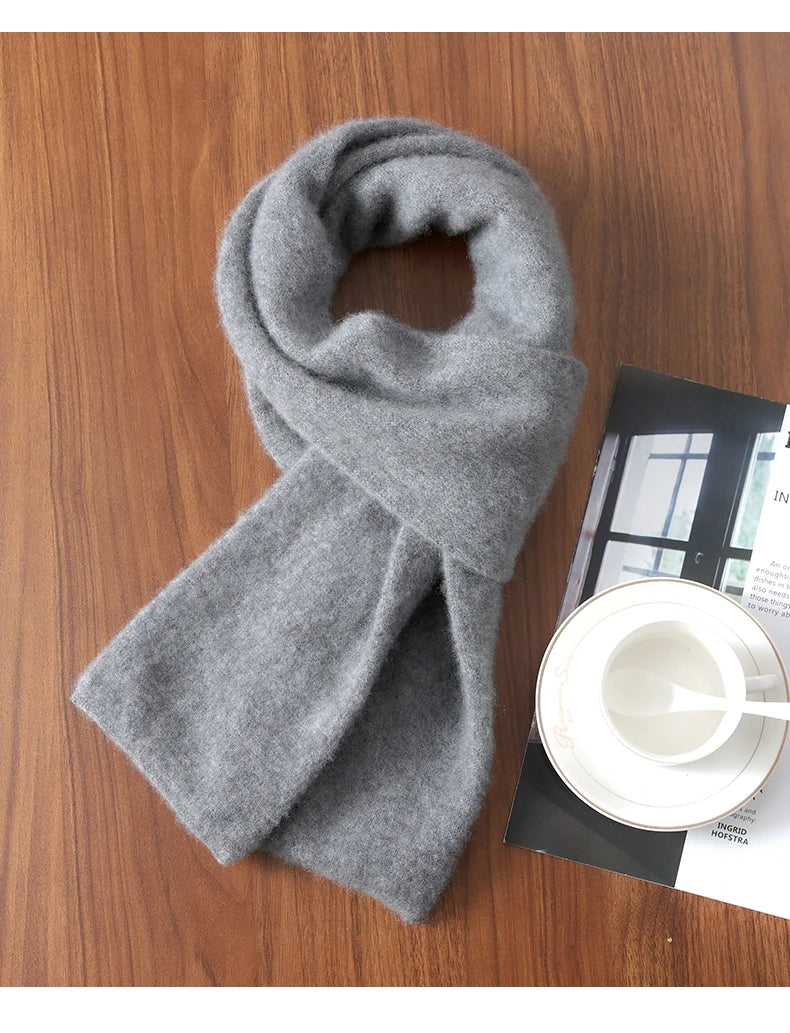 Knitted New Wool Scarf For Men And Women In Winter With Simple And Versatile Solid Color And Thick Warm Scarf