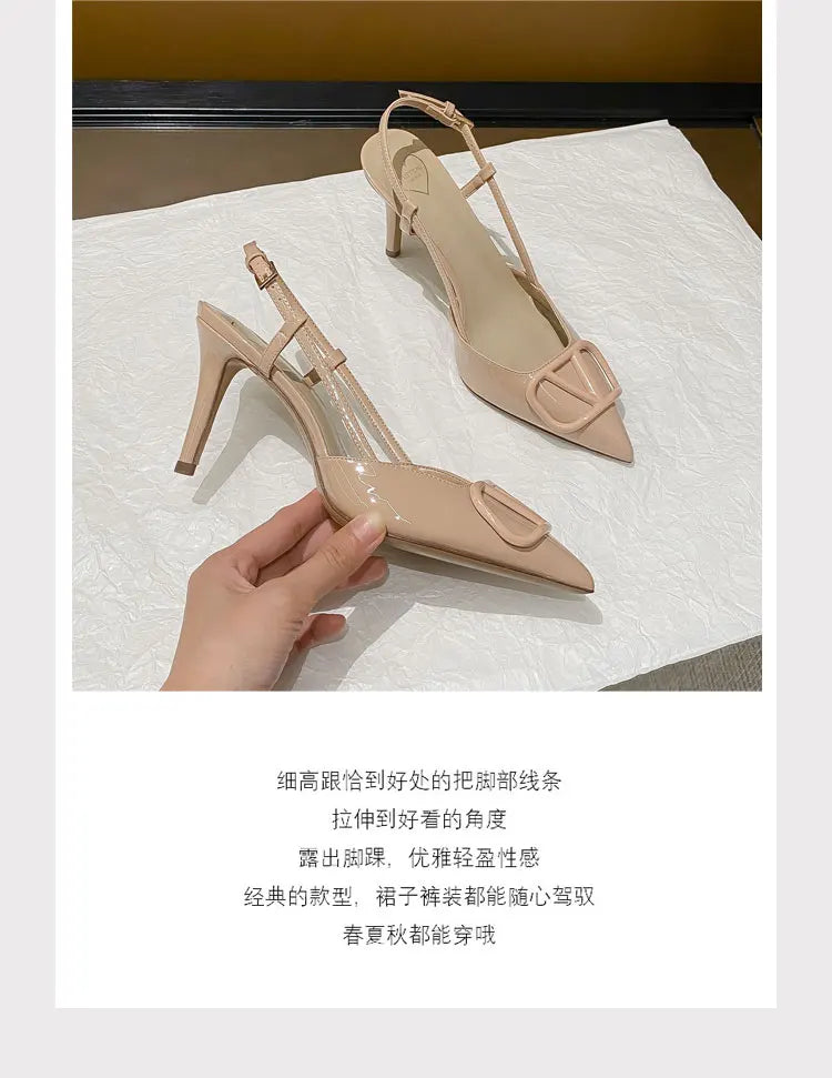 2025 New Diamond High Heel Sandals with Elegant Banquet Shoes, Pointed High Heels, Straight Strap Sandals