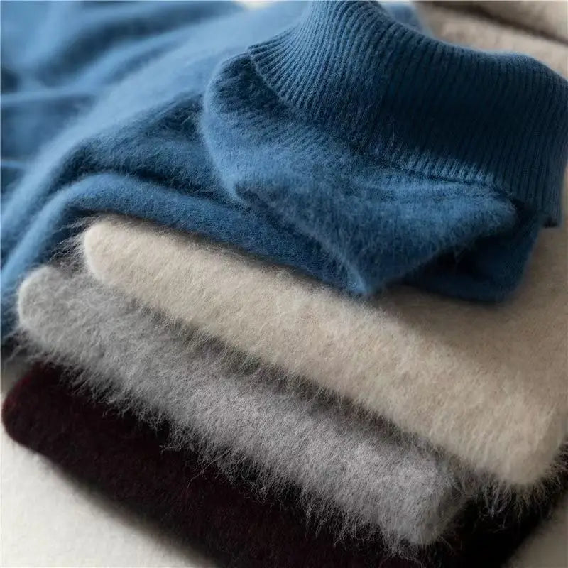 100% Male Mink Cashmere Sweater Solid Color Turtleneck Thick Autumn And Winter Loose Large Size Turtleneck Wool Bottoming Shirt