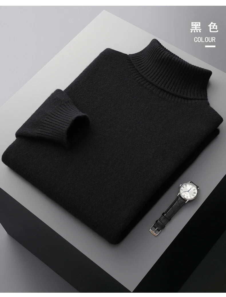 MVLYFLRT Men's Sweater Autumn and Winter New Cashmere Sweater 100% Pure Wool Knitting Sweater Fashion High Lapel Pullover Top