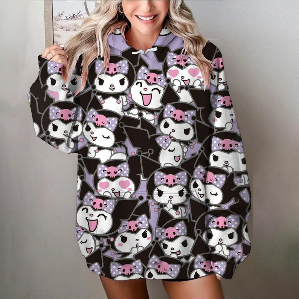 Japanese Anime Sanrio Kuromi Cute Women's Hoodie Student Y2K Sweatshirt Spring and Autumn Outdoor Sports and Leisure Pullover