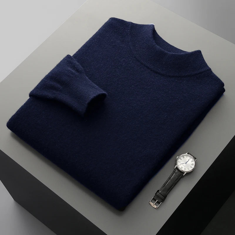 Autumn and winter men's cashmere sweater stand up collar long sleeved pullover soft and warm 100% Merino wool knitted top