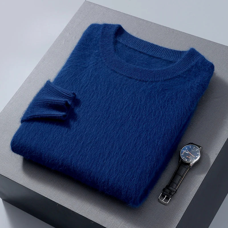 Men's Round Neck 100% Mink Cashmere Sweater Men 2024 Autumn and Winter Large Size Loose Knitted Sweater Keep Warm Top Men Jumper