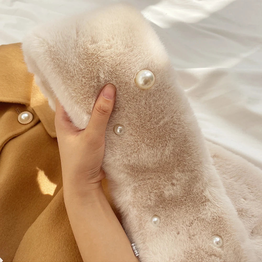 Women Winter Warm Thicken Cross Collar Scarf Solid Color Faux Rabbit Fur Cold Proof Scarves Fashion Soft Furry Neck Warmer
