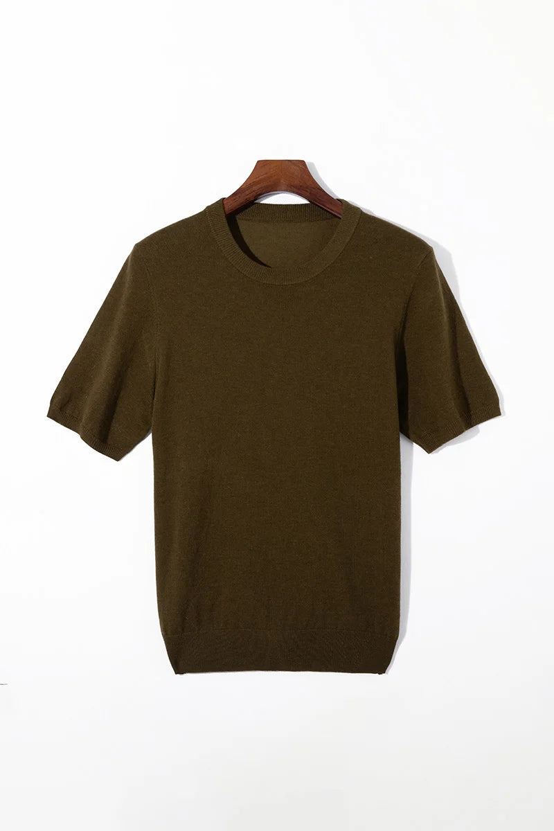 Summer Classic Short Sleeve Men Knitwear Silk Wool blend Sweater O-Neck Loose Cool Quality Business Pullover Basic Clothing Tops