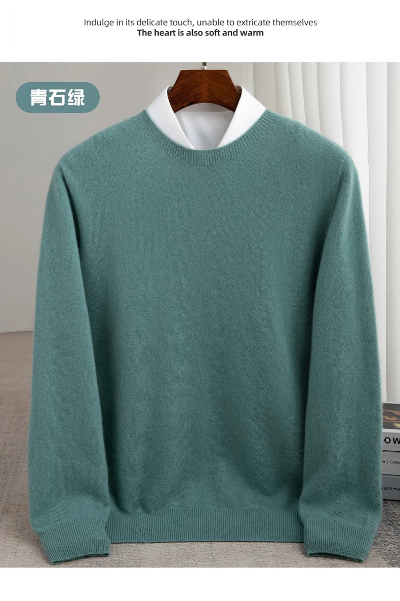 Autumn And Winter 100% Pure Wool Men's Thick Round Neck Slim-Fit  O-neck Pullover Long-Sleeved Knitted Cashmere Sweater