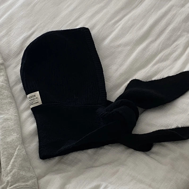 Winter Y2K Wool Knitted Balaclava Hat Fashion Fake Collar Shawl Hooded Hat Outdoor Pullover One-piece Neck Collar Warm Beanies