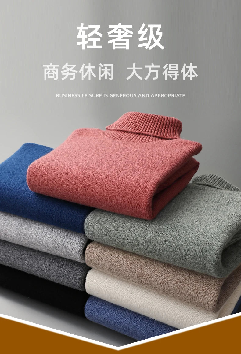 MVLYFLRT Men's Sweater Autumn and Winter New Cashmere Sweater 100% Pure Wool Knitting Sweater Fashion High Lapel Pullover Top