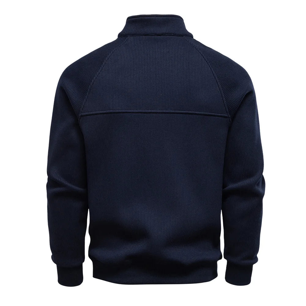 New Autumn & Winter Men's European Size Half-Zip Pullover Sweatshirt, Trendy & Versatile Stand-Collar Fleece-Lined Men's Jacket