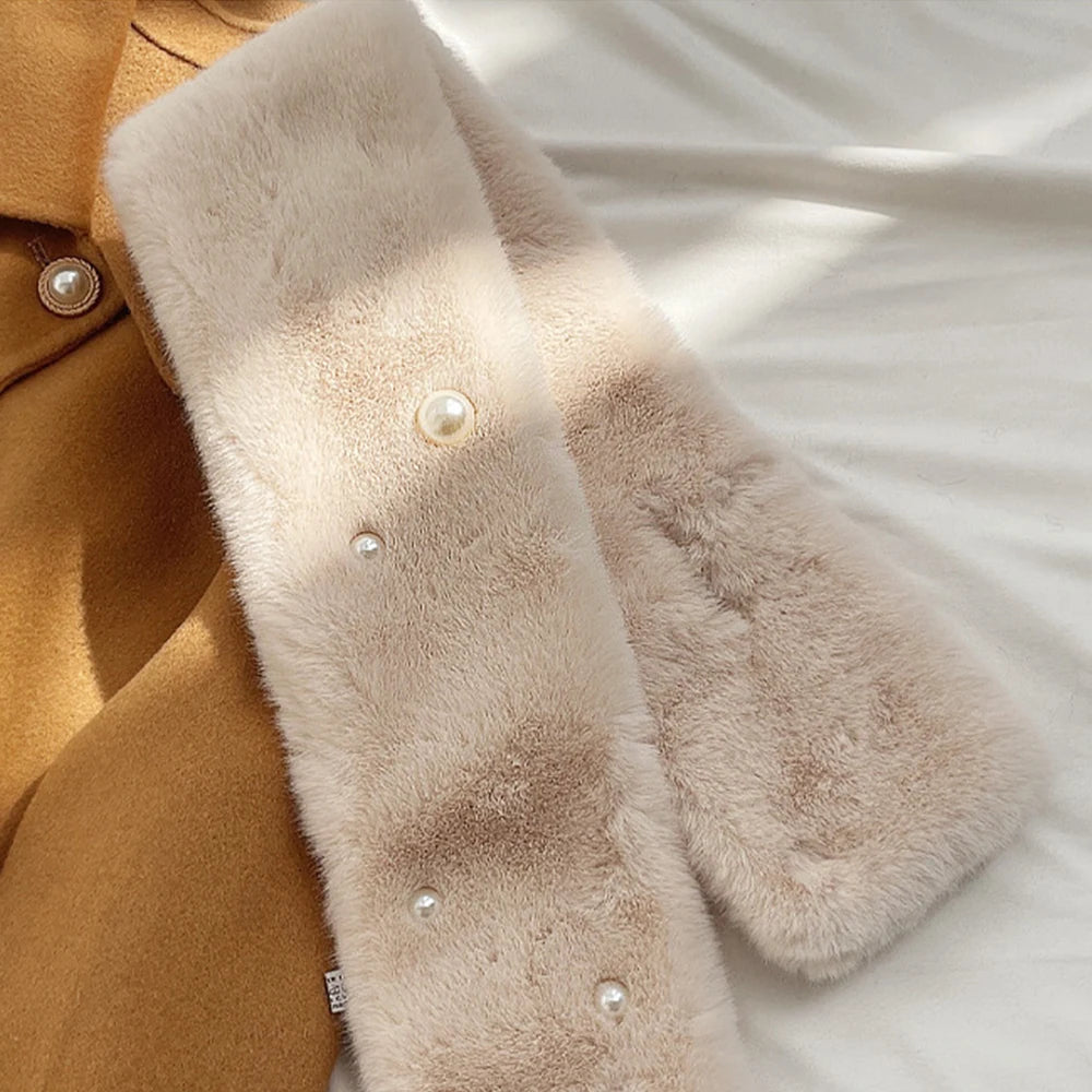 Women Winter Warm Thicken Cross Collar Scarf Solid Color Faux Rabbit Fur Cold Proof Scarves Fashion Soft Furry Neck Warmer
