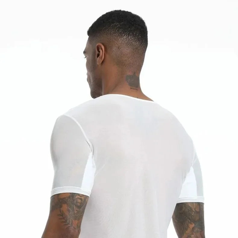 Men's Mesh Vest with Sweat Absorbent Pad Short Sleeve Sweatshirt Breathable Underarm Moisture Wicking Comfortable Innerwear