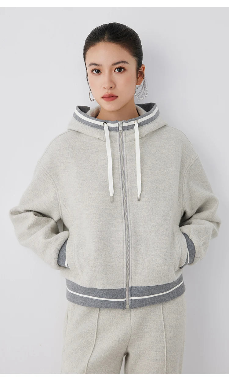 K2675W High quality luxury brand women's 100% merino wool pullover hooded sweatshirt hoody
