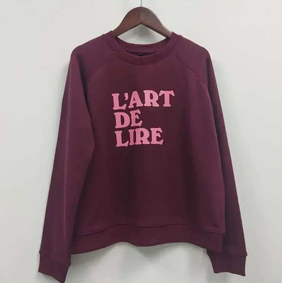 Women Early Spring New Retro Letter Love Print Loose Pullover Sweatshirt Long-sleeved Terry Sweatshirt
