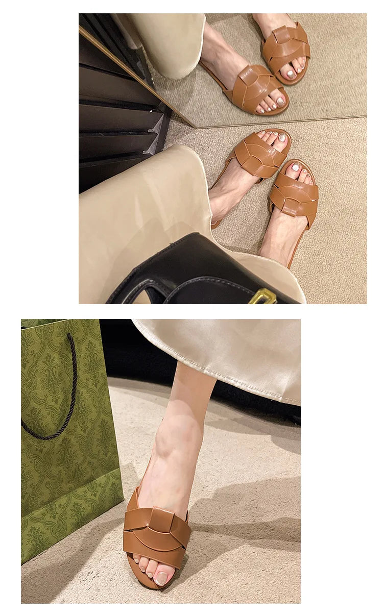 Hot Sale Women Slippers Low Heel Comfortable Slippers Sexy Cross Peep Toe Shoes Luxury Outdoor Beach Women's Breathability Shoes