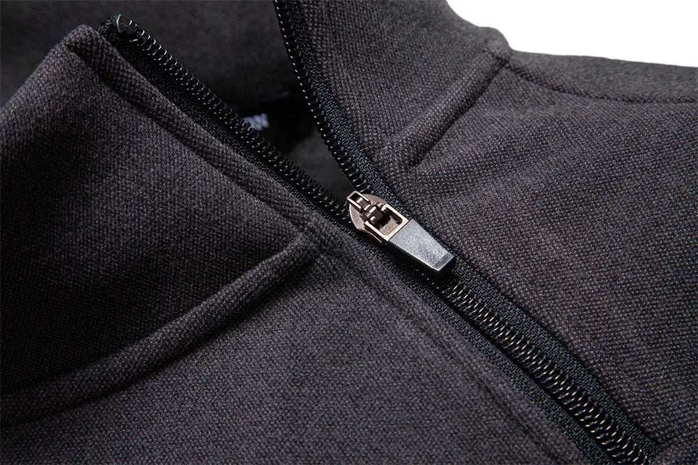 Men's New 2025 Autumn & Winter European Size Pullover Hoodie with Diagonal Zipper, Fleece-Lined, Thickened Stand Collar, Trendy