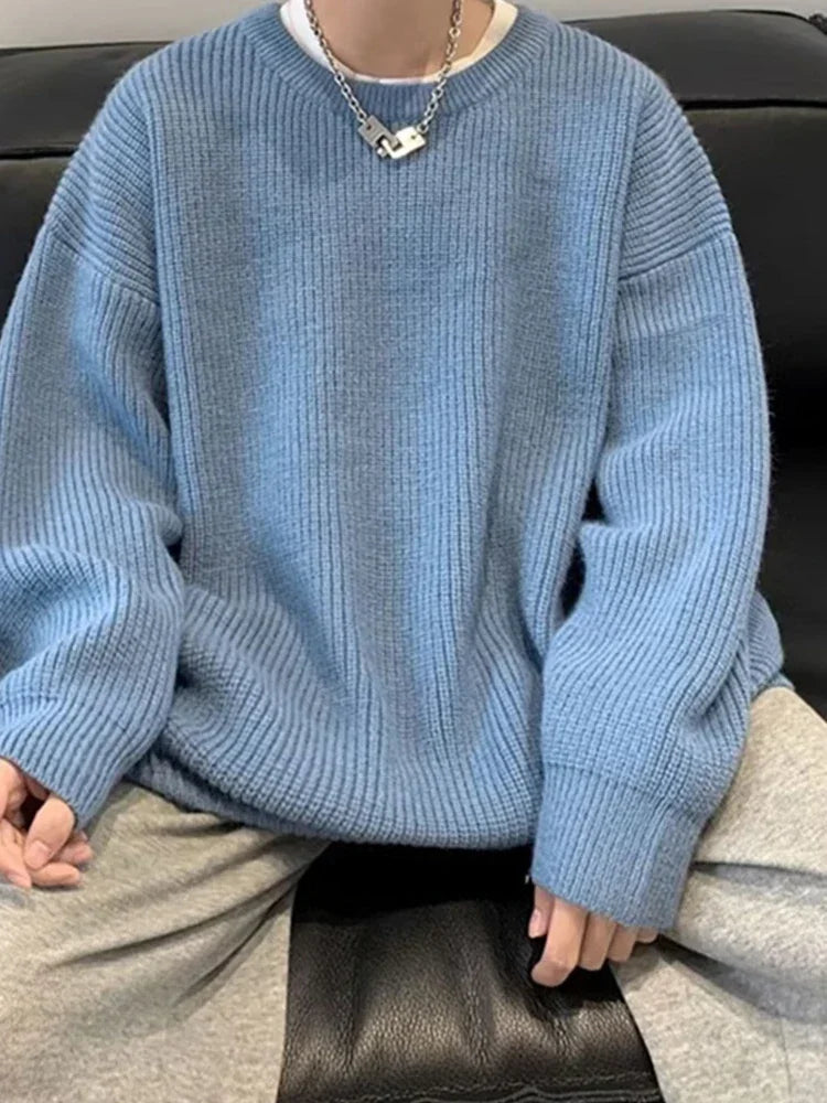 2025 Autumn Crew Neck Solid Color Pullover Sweaters For Men Casual Y2K Knitted Sweater High Street Fashion Jumpers Hombre