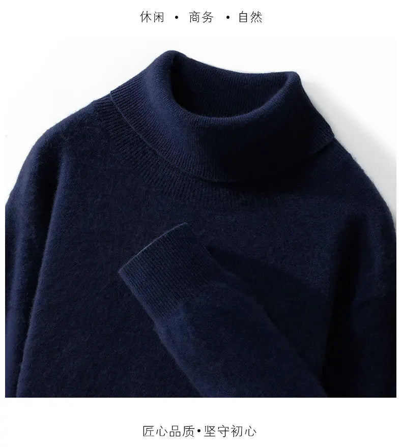 Fall/Winter 12-Needle Flat Lapel 100% Pure Wool Men's Long Sleeve Pullover Knitted Bottoming Shirt Inside