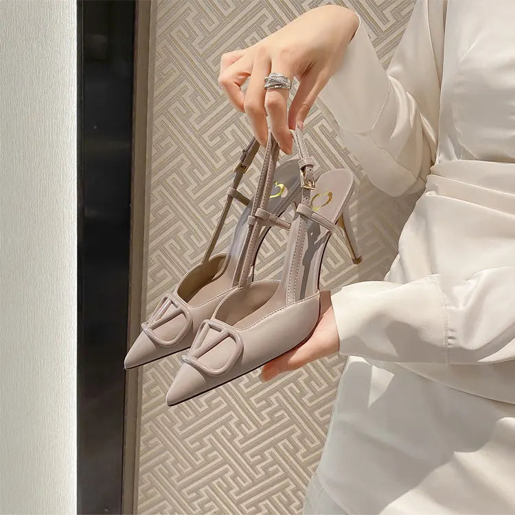 2025 New Diamond High Heel Sandals with Elegant Banquet Shoes, Pointed High Heels, Straight Strap Sandals