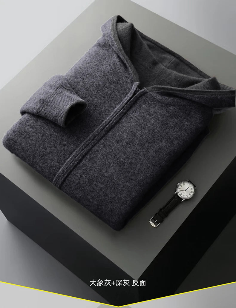 Autumn And Winter New Men's Double-Sided Wear Padded Cashmere Hoodies Cardigans Knitted Casual Warm Coats
