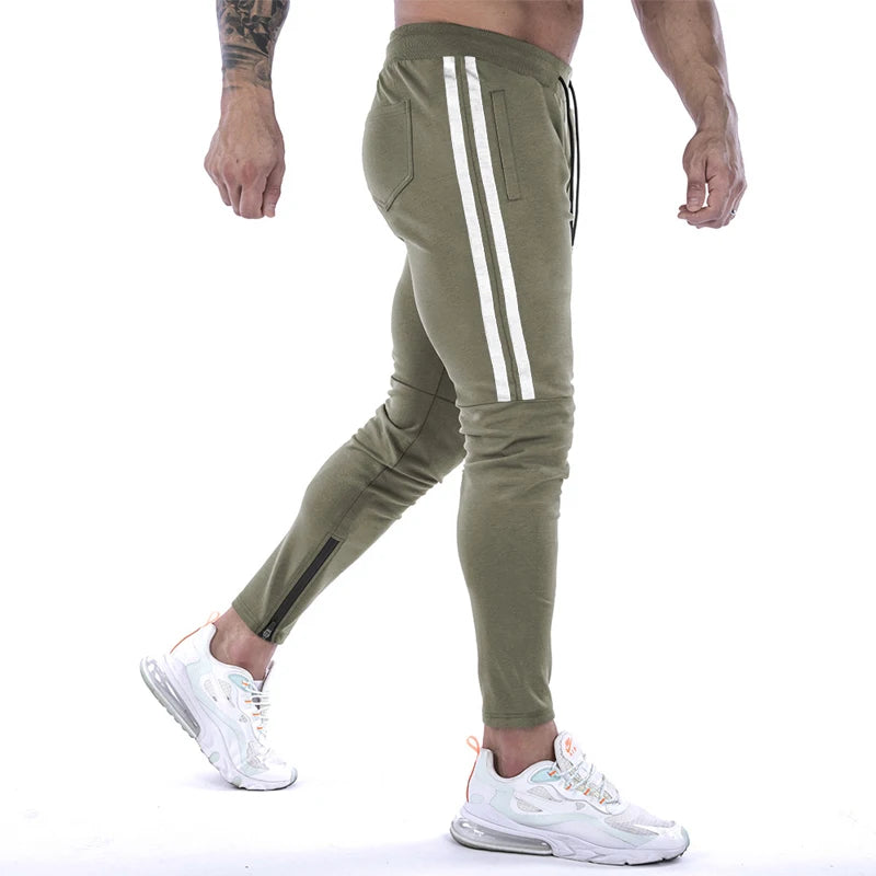 Gym Skinny Jogger Pants Men Running Sweatpants Fitness Bodybuilding Sports Pants Zip pocket Male Cotton Jogging Trousers men
