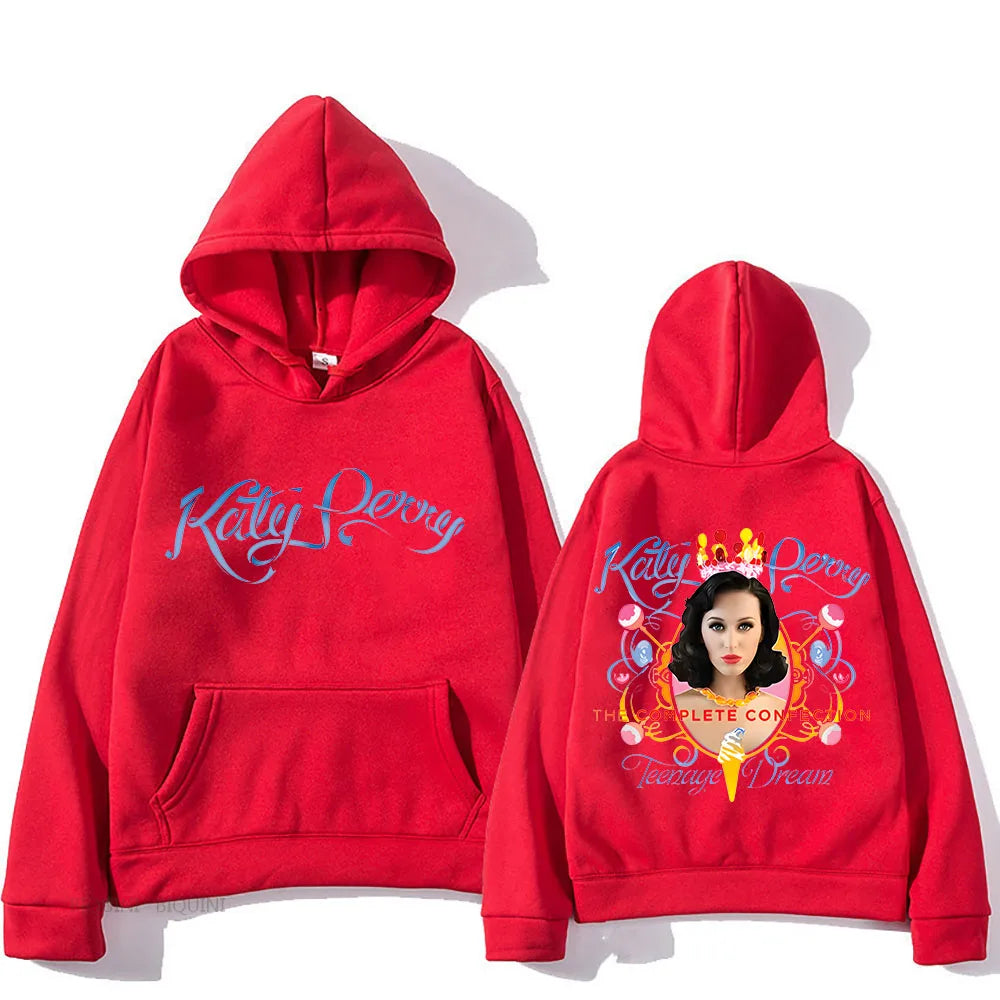 2024 Katy Perry Global Tour Hooded Back Printing Fleece Hooded Sweatshirt Unisex Hip Hop Retro Clothes Moletom Casual Pullovers