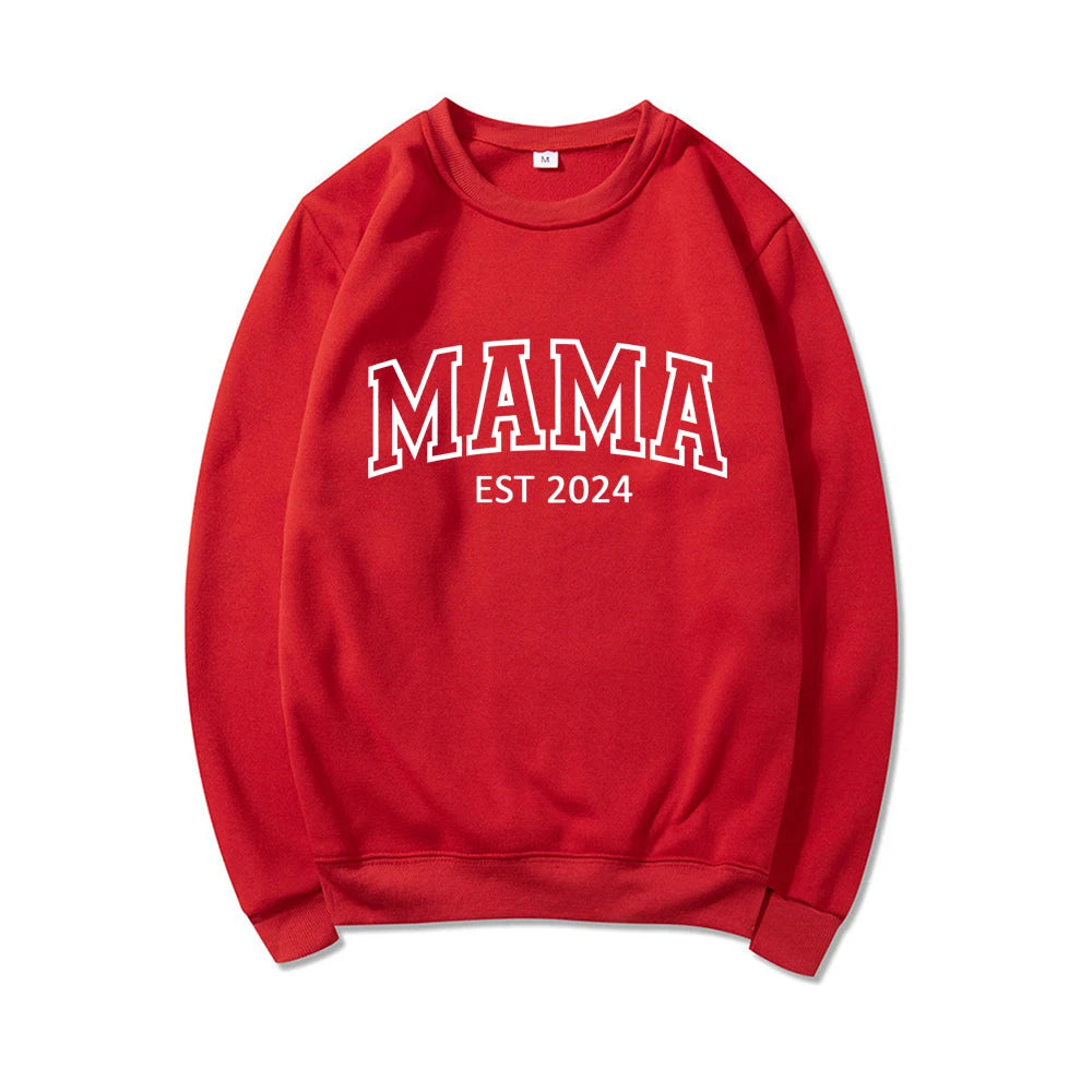 Mama Est 2024 Sweatshirt Mothers Day Gift Women Long Sleeve Crewneck Sweatshirts Personalized Hoodie New Mom Gift Mama Pullovers