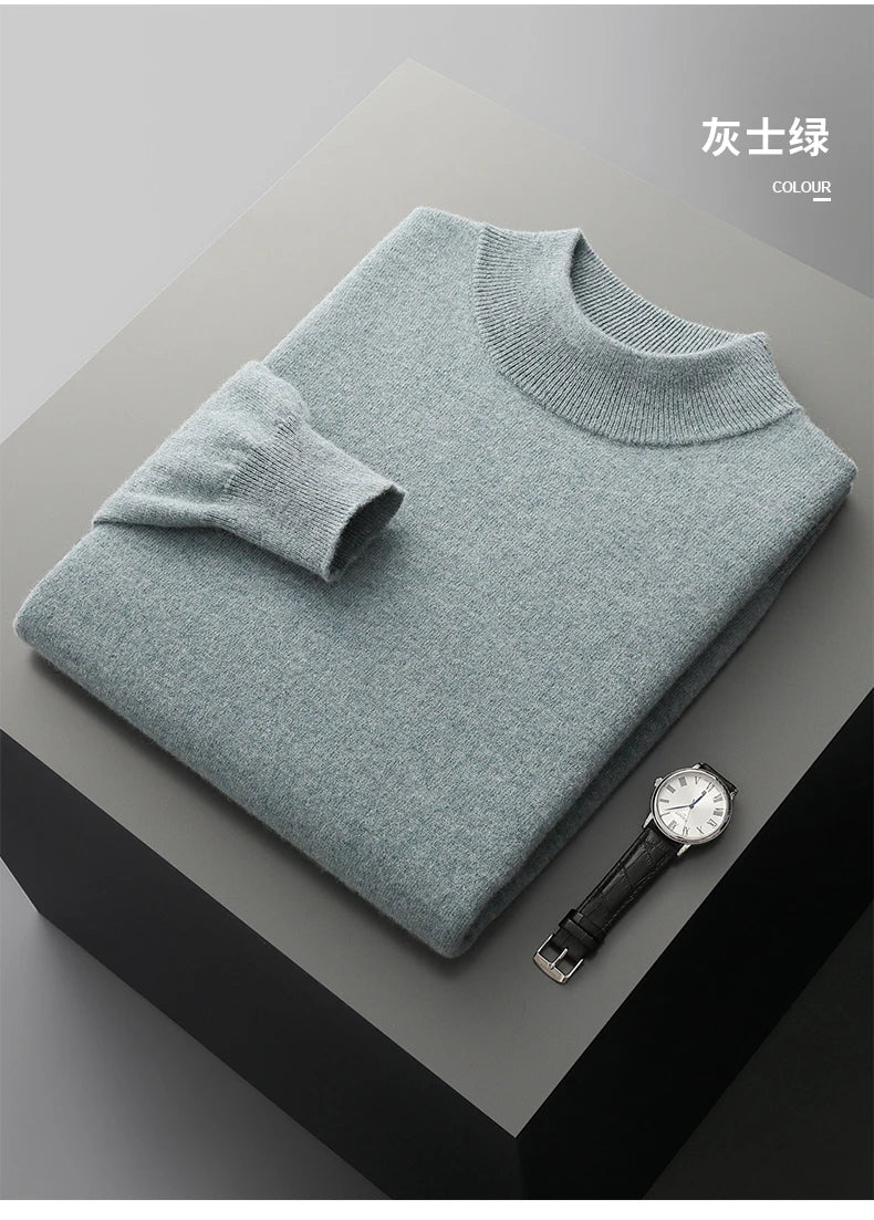 Autumn and winter men's cashmere sweater stand up collar long sleeved pullover soft and warm 100% Merino wool knitted top