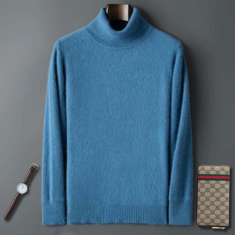 100% Male Mink Cashmere Sweater Solid Color Turtleneck Thick Autumn And Winter Loose Large Size Turtleneck Wool Bottoming Shirt