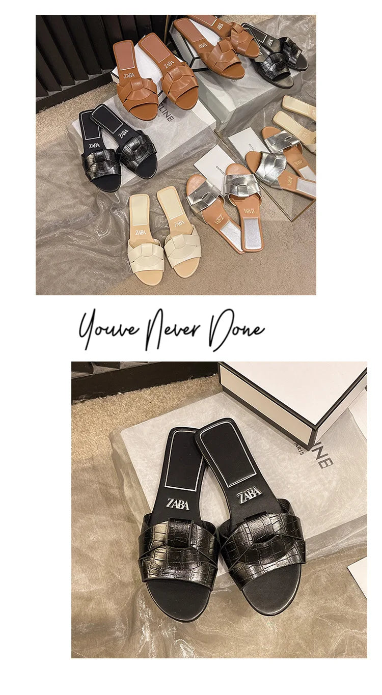Hot Sale Women Slippers Low Heel Comfortable Slippers Sexy Cross Peep Toe Shoes Luxury Outdoor Beach Women's Breathability Shoes