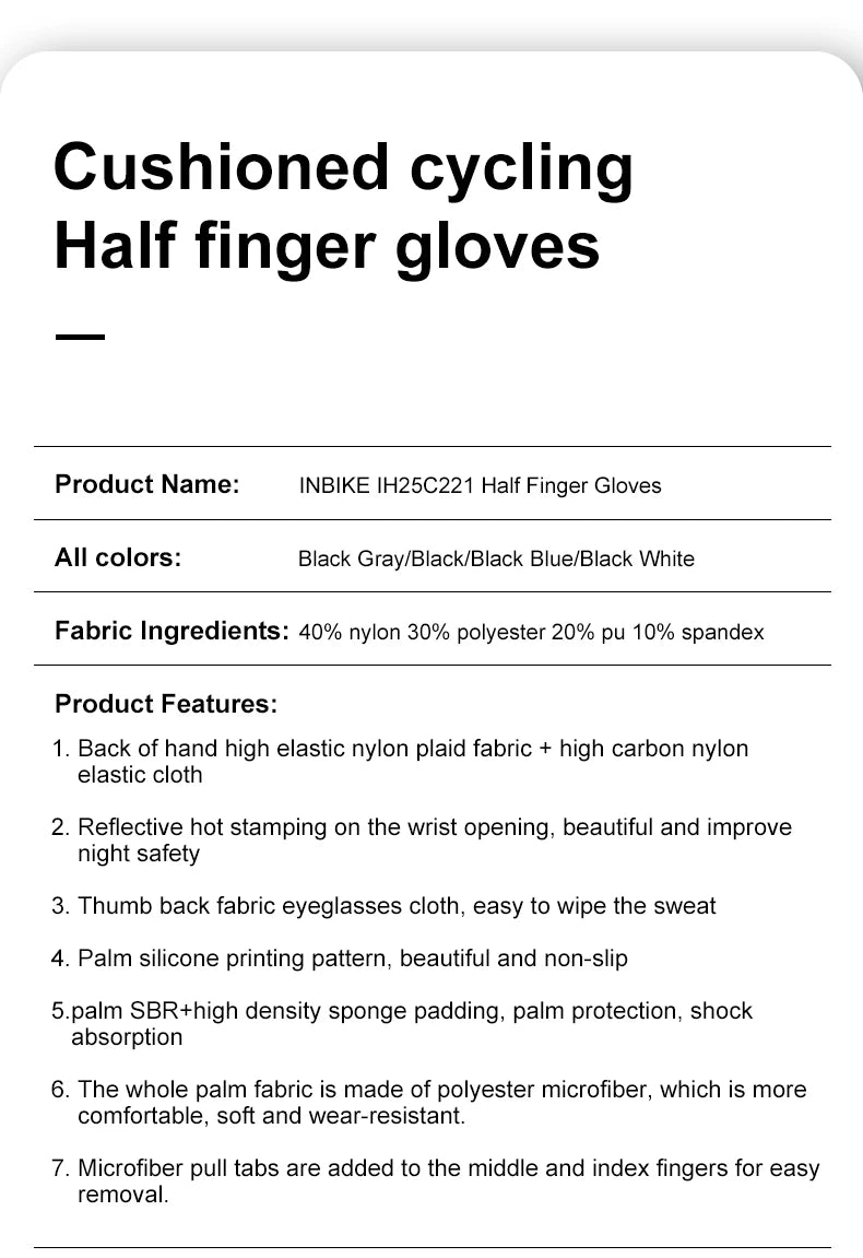 INBIKE 2025 Summer Cycling Gloves for Men Shock-Absorbing Padded Breathable Bicycle Gloves MTB Road Mountain Bike Riding Gloves