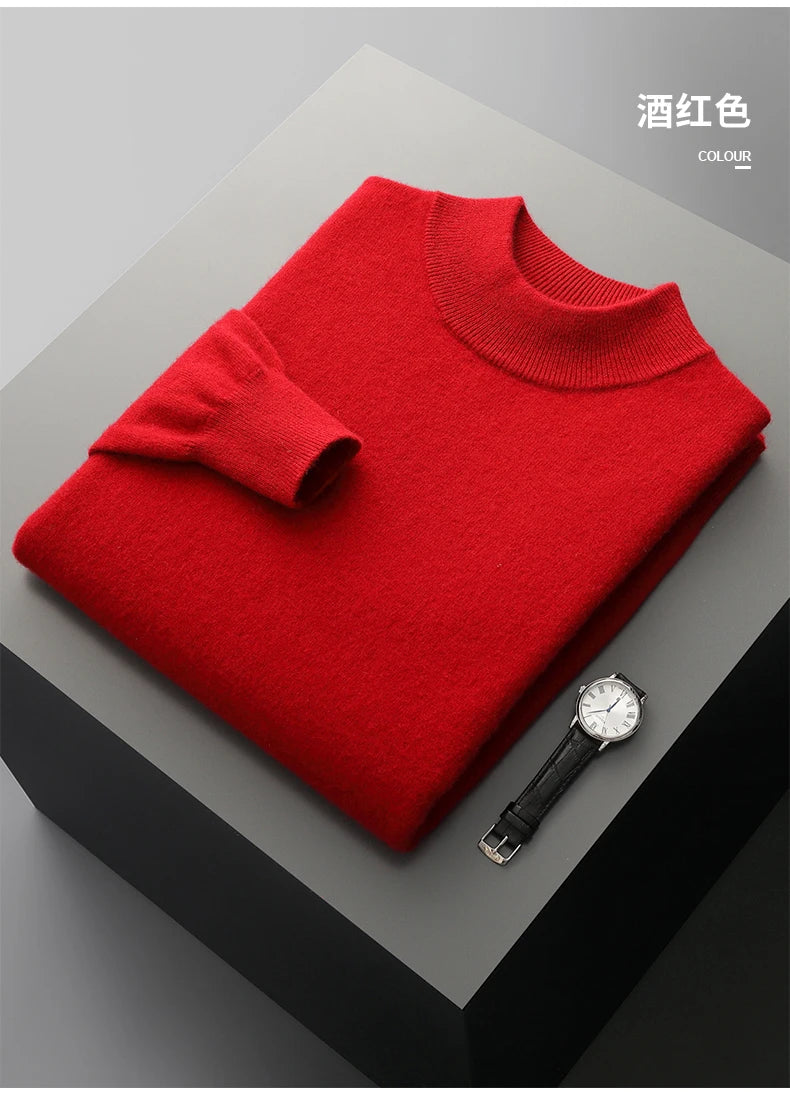 Autumn and winter men's cashmere sweater stand up collar long sleeved pullover soft and warm 100% Merino wool knitted top