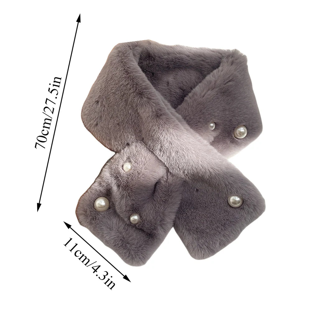 Women Winter Warm Thicken Cross Collar Scarf Solid Color Faux Rabbit Fur Cold Proof Scarves Fashion Soft Furry Neck Warmer