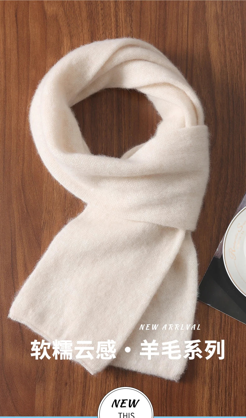 Knitted New Wool Scarf For Men And Women In Winter With Simple And Versatile Solid Color And Thick Warm Scarf