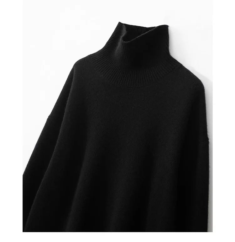 2024 Autumn and Winter New Thick Cashmere Sweater Women High Neck Pullover Sweater Warm Loose Knitted Base Sweater Jacket Tops