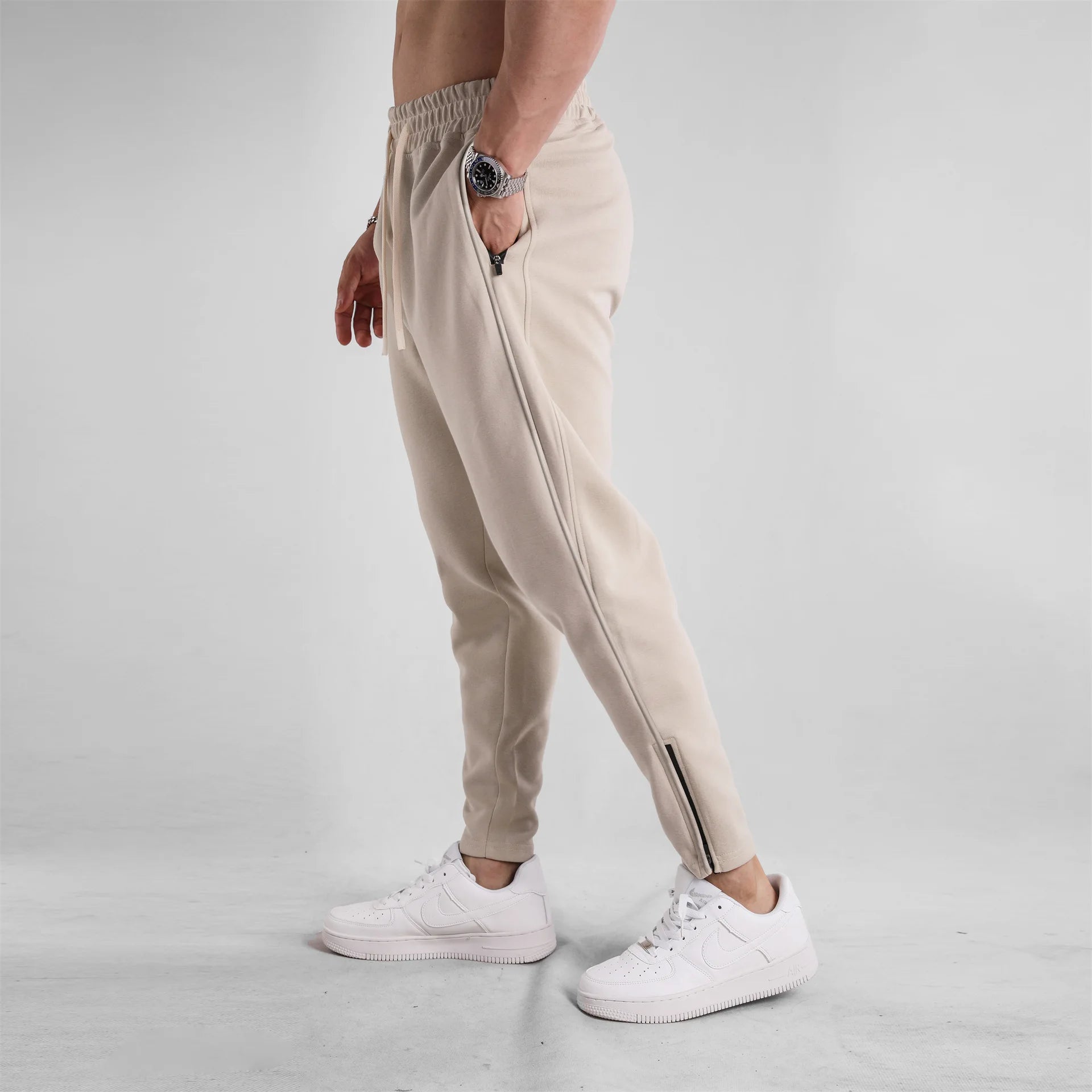 Men's Clothing Sport Casual Zipper Baggy Pants Cotton Long Trousers Outdoor Gym Fitness Workout Jogging Sweatpants Trackpants