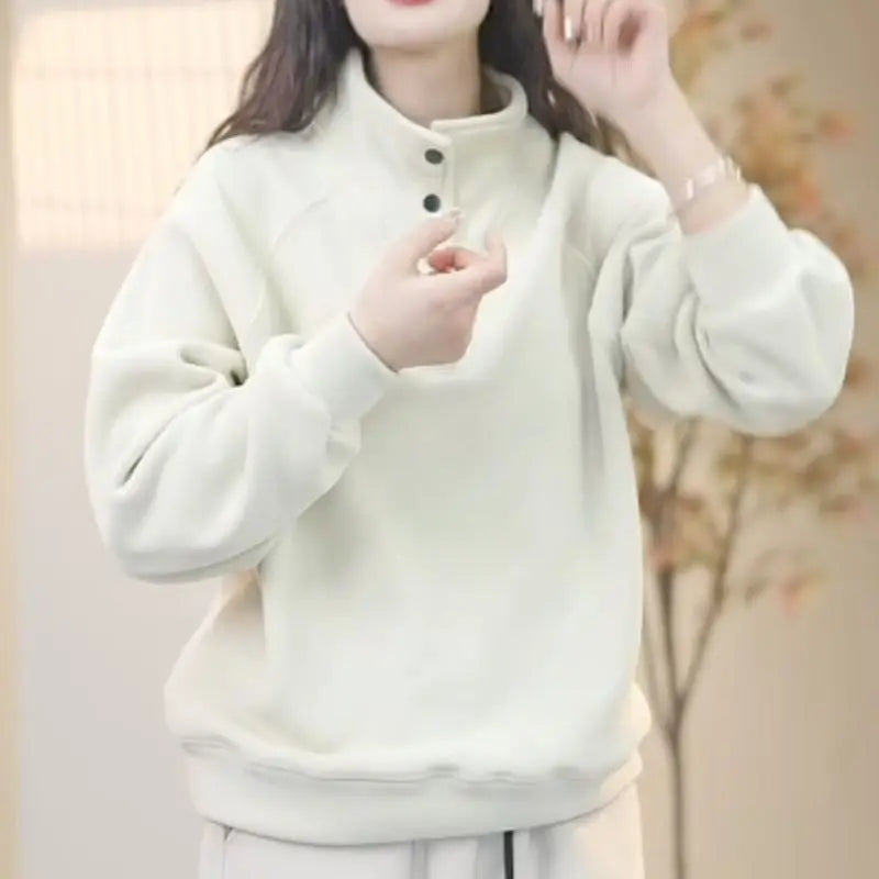 No Hat Hoodies Women Autumn College Basic Solid Casual All-match Stand Collar Button Trendy High Street Korean Style Mujer Cozy