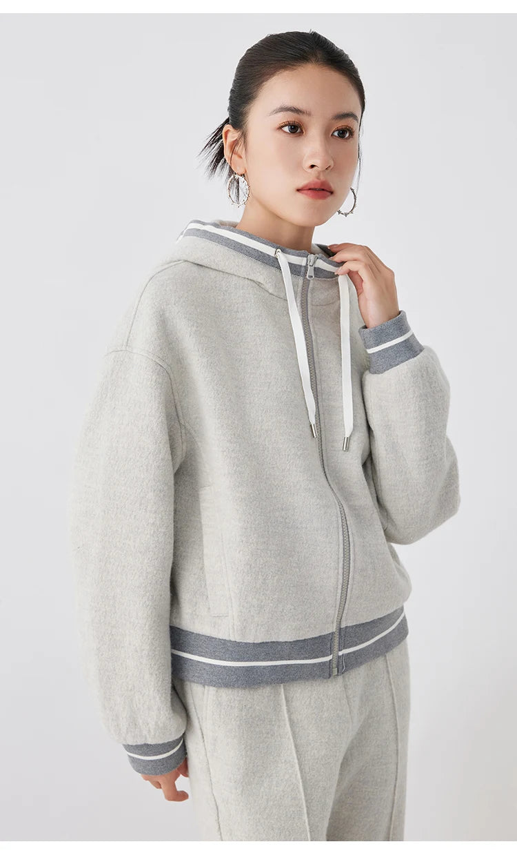 K2675W High quality luxury brand women's 100% merino wool pullover hooded sweatshirt hoody