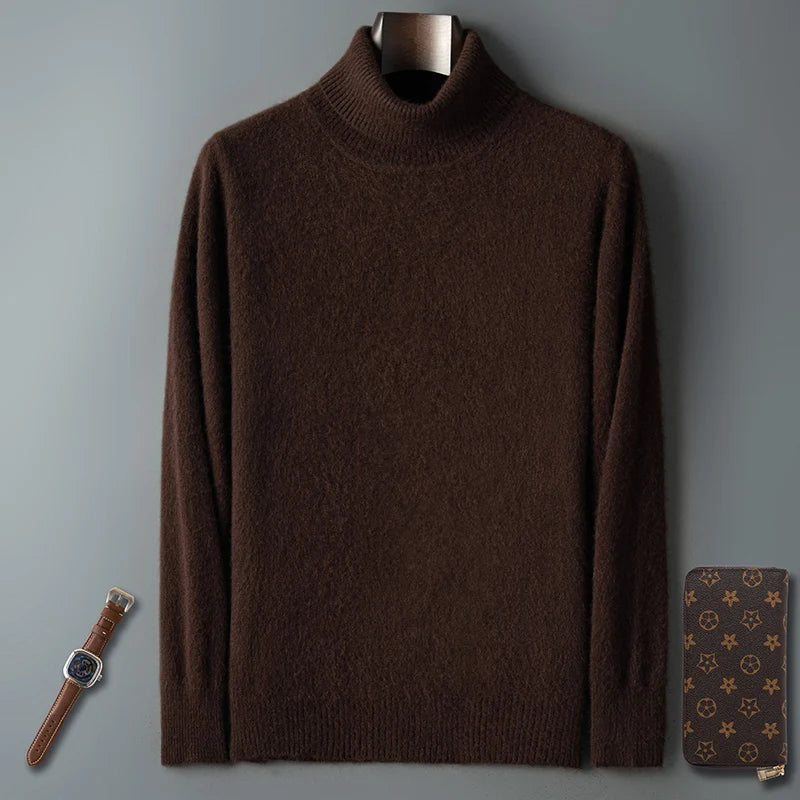 100% Male Mink Cashmere Sweater Solid Color Turtleneck Thick Autumn And Winter Loose Large Size Turtleneck Wool Bottoming Shirt