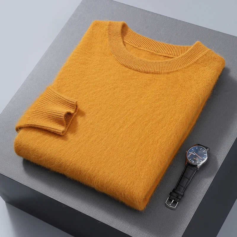 Men's Round Neck 100% Mink Cashmere Sweater Men 2024 Autumn and Winter Large Size Loose Knitted Sweater Keep Warm Top Men Jumper