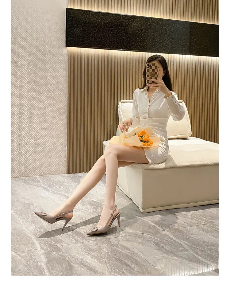 2025 New Diamond High Heel Sandals with Elegant Banquet Shoes, Pointed High Heels, Straight Strap Sandals