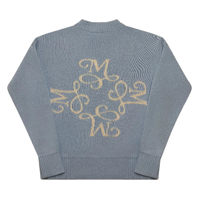 Y2K Retro Long Sleeve Sweater Signature M Logo Pattern Pullover Men New Fashion High Street Casual Streetwear Boxy Knitted Top