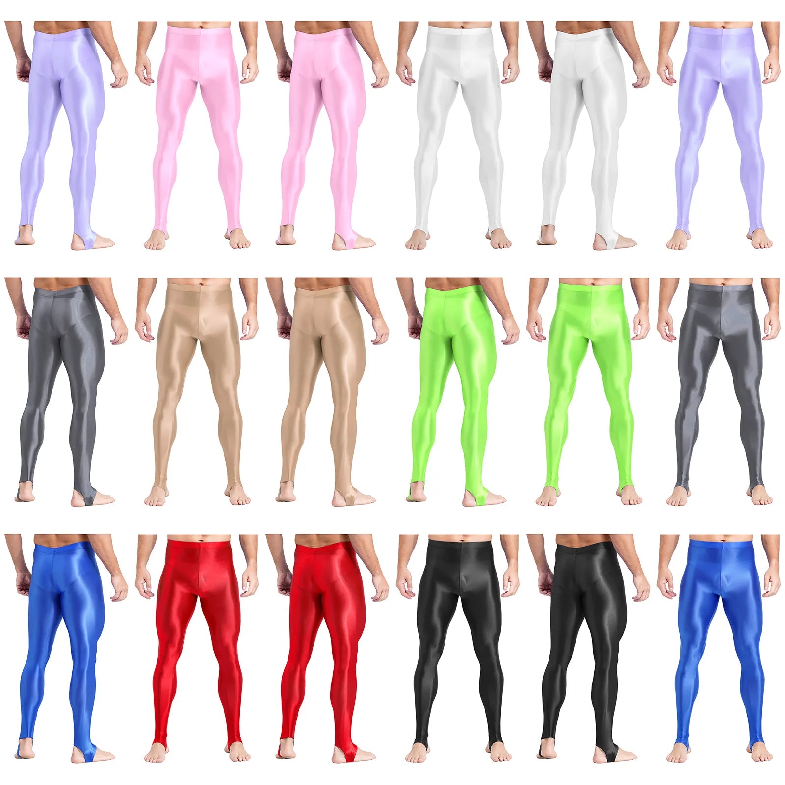 Mens Glossy Sports Pants Stirrup Leggings High Waist Elastic Waist Tights Gym Workout Pants Tummy Control Yoga Fitness Pants