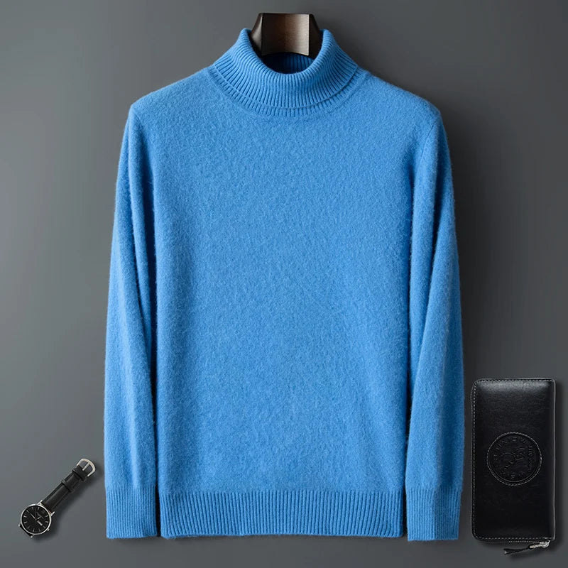 100% Male Mink Cashmere Sweater Solid Color Turtleneck Thick Autumn And Winter Loose Large Size Turtleneck Wool Bottoming Shirt