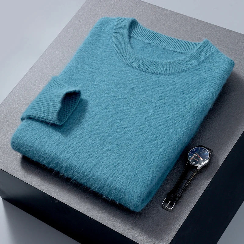 Men's Round Neck 100% Mink Cashmere Sweater Men 2024 Autumn and Winter Large Size Loose Knitted Sweater Keep Warm Top Men Jumper