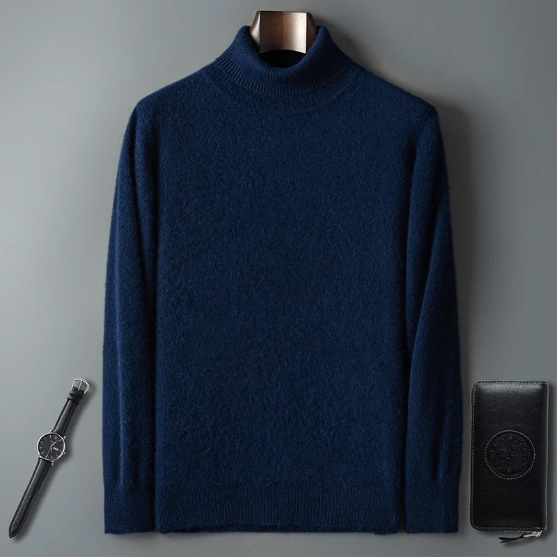 100% Male Mink Cashmere Sweater Solid Color Turtleneck Thick Autumn And Winter Loose Large Size Turtleneck Wool Bottoming Shirt