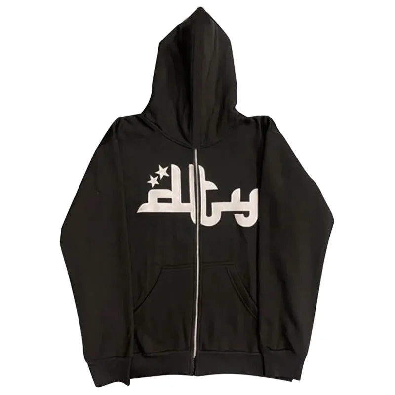Y2K Printed Zipper Hooded Autumn and Winter Oversized Sweater Punk Harajuku Hip-hop Casual Sports Hoodie For Men And Women