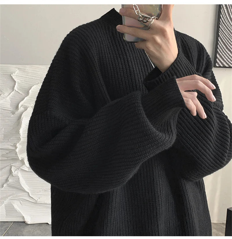 2025 Autumn Crew Neck Solid Color Pullover Sweaters For Men Casual Y2K Knitted Sweater High Street Fashion Jumpers Hombre
