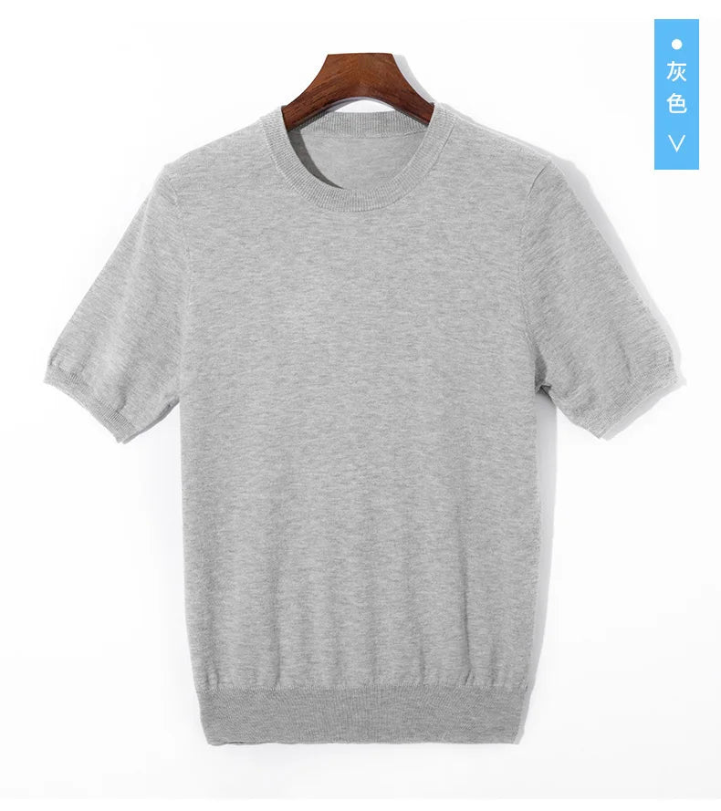 Summer Classic Short Sleeve Men Knitwear Silk Wool blend Sweater O-Neck Loose Cool Quality Business Pullover Basic Clothing Tops