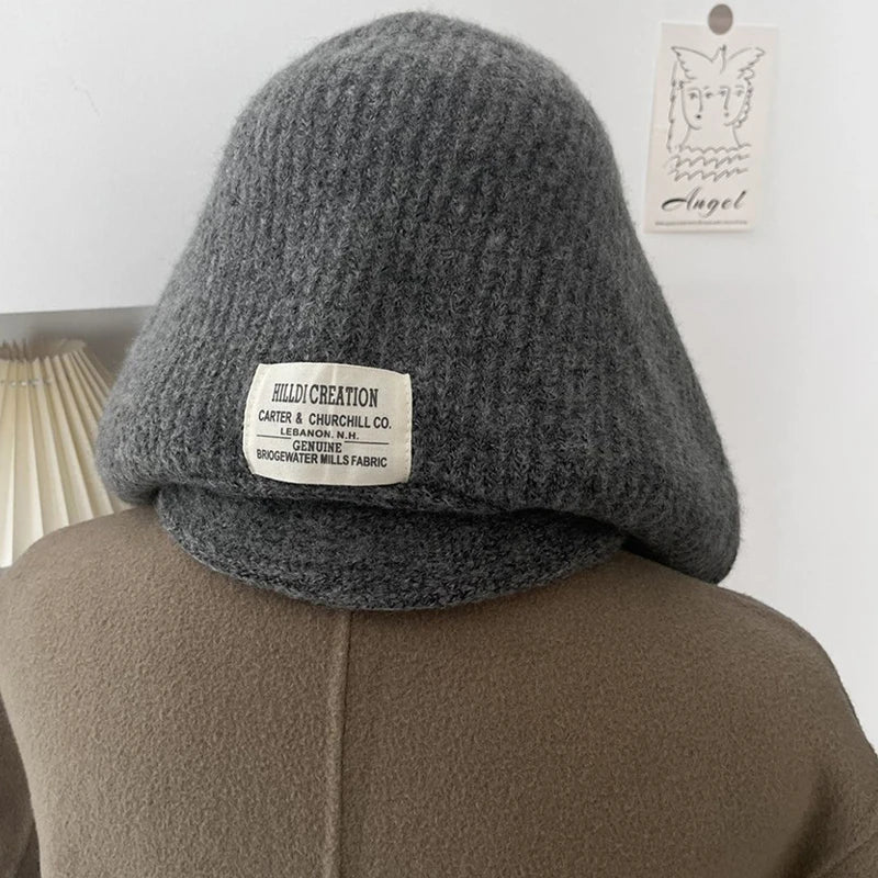 Winter Y2K Wool Knitted Balaclava Hat Fashion Fake Collar Shawl Hooded Hat Outdoor Pullover One-piece Neck Collar Warm Beanies