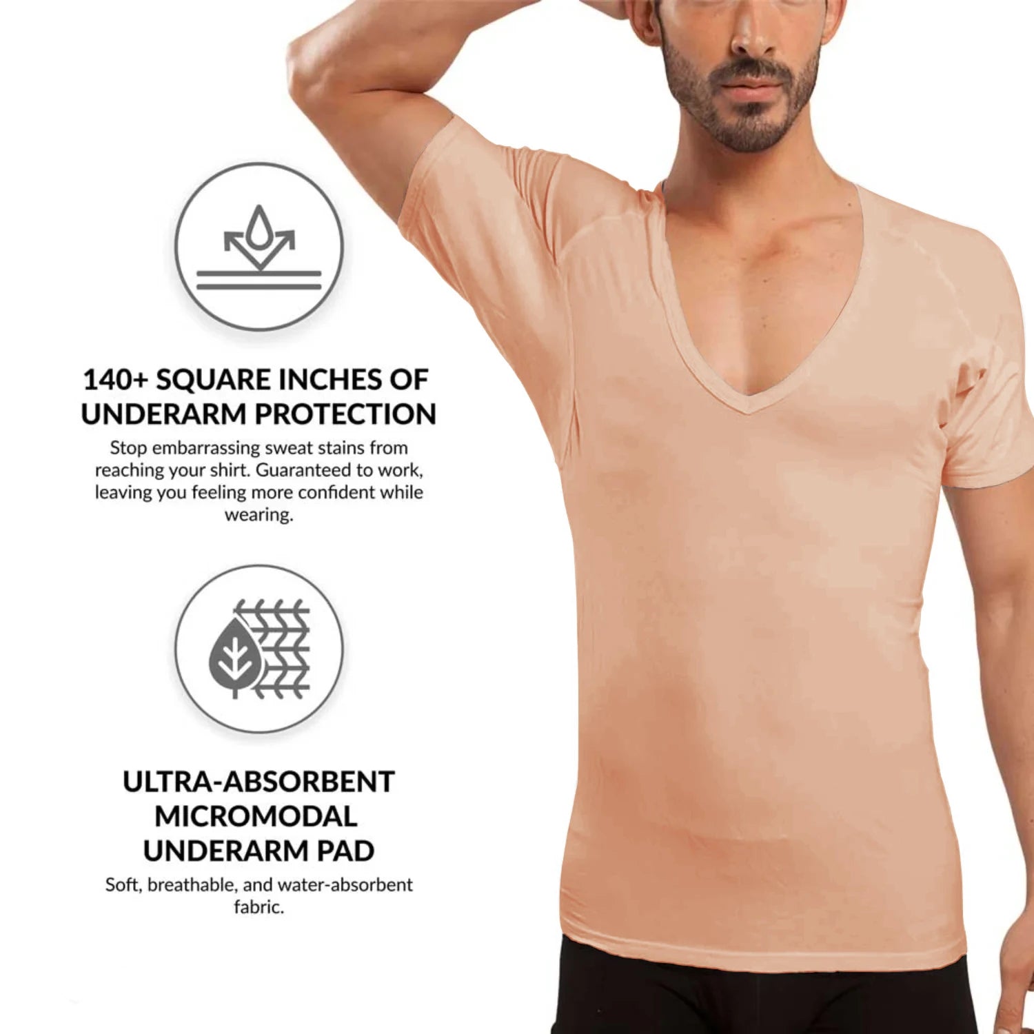 Premium Confortable Micro Modal Sweat Proof Undershirt T-Shirt Anti-Transpirant Homme Sweatproof Under Shirt With Sweatpad